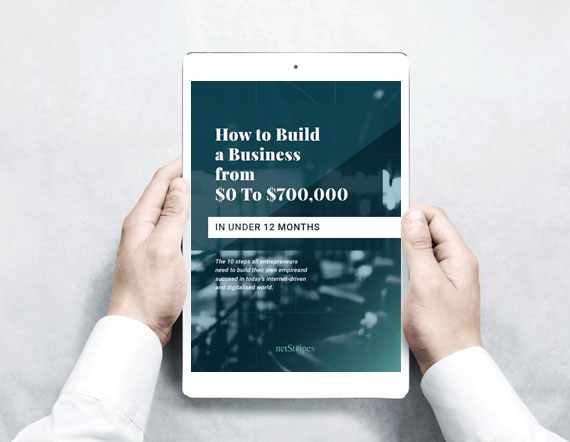 A tablet showing the NetStripes Ebook: How to Build a Business from $0 to $700,000