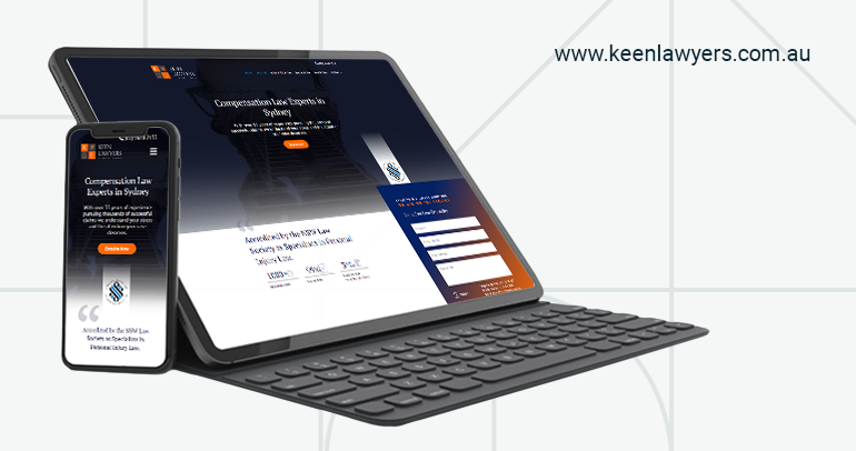 A tablet and a phone showing the Keen Lawyers Website