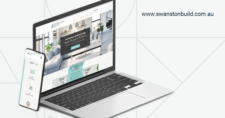 A laptop and a phone showing the Swanston Build Website