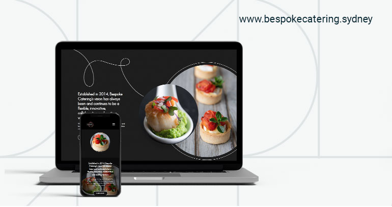 A laptop and a phone showing the Bespoke Catering Website