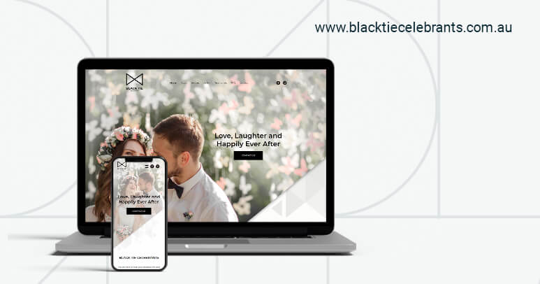 A laptop and a phone showing the Black Tie Celebrants Website