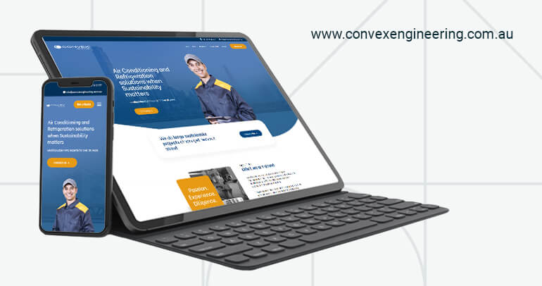 A laptop and a phone showing the Convex Engineering Website