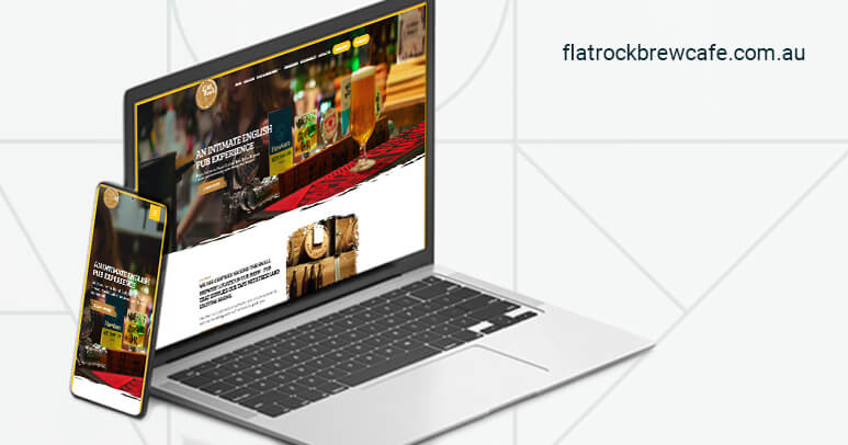 A laptop and a phone showing the Flat Rock Brew Cafe Website