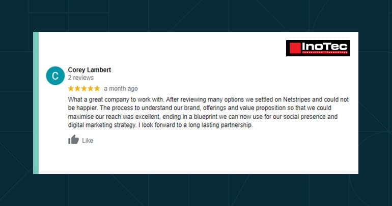 Image showing the Google Review of Corey Lambert from InoTec