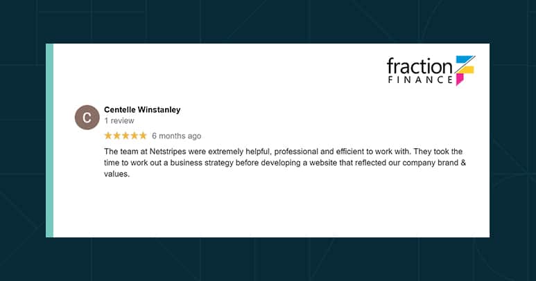 Image showing the Google Review of Centelle Winstanley from Fraction Finance
