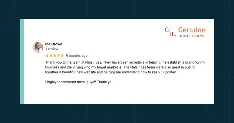 Image showing the Google Review of Ina Brown from Genuine Home Loans